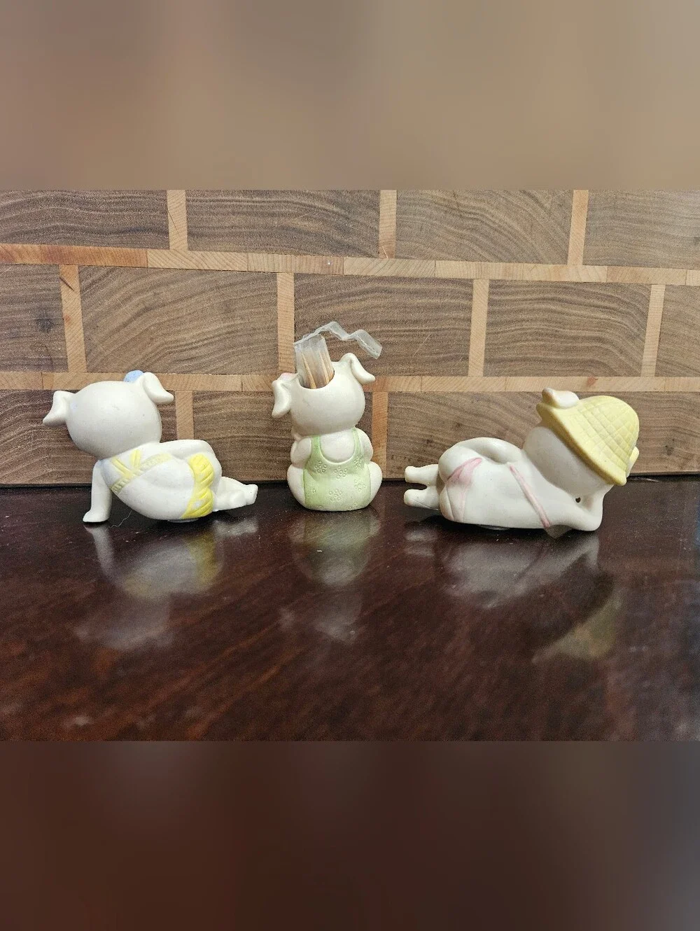 Vintage Bathing Beauty Pig Salt And Pepper Shakers With Toothpick Holder
